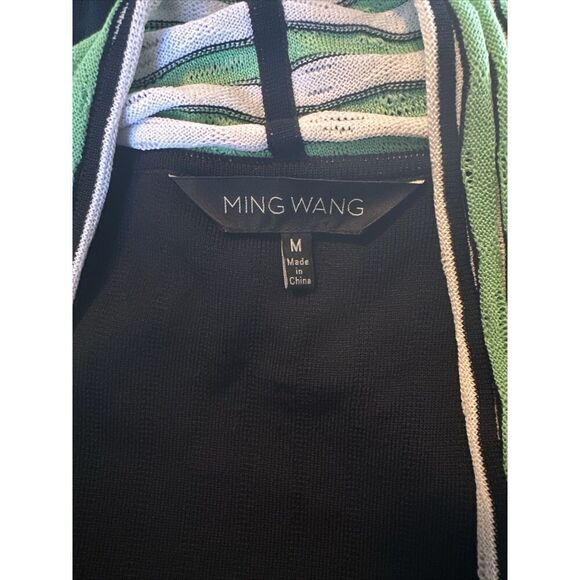Ming Wang Career Jacket Cardigan Exquisite Black Green White Shawl Collar Med - Picture 4 of 5